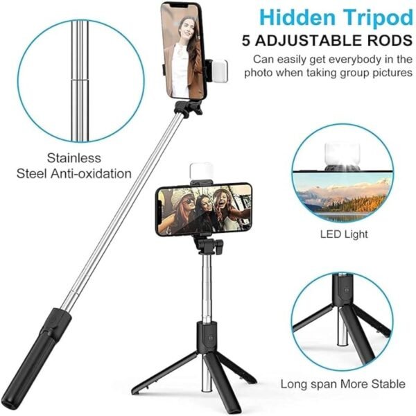 Selfie Sticks With Remote And Selfie Light - Image 2