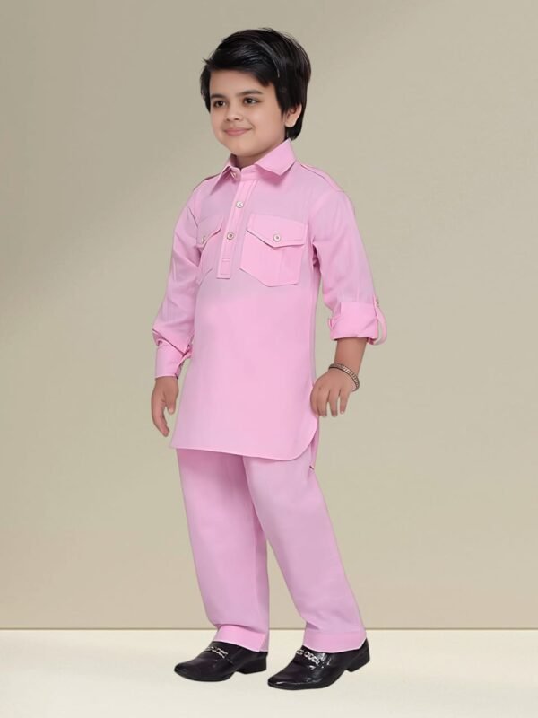 Boys' Classic Pink Kurta – Traditional Indian Ethnic Wear for Kids - Image 2