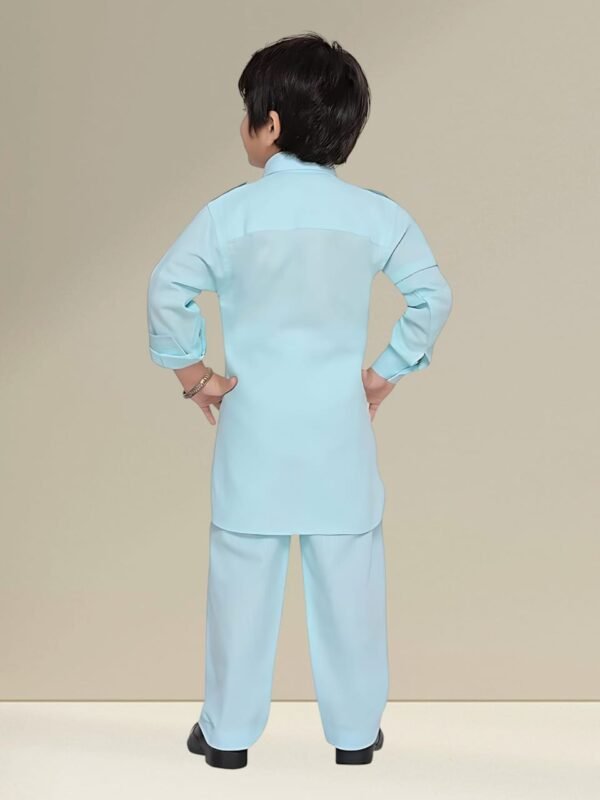 Boys’ Classic Navy Blue Kurta Pyjama Set – Traditional Indian Ethnic Wear for Kids - Image 4