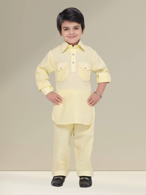 Boys' Classic Yellow Kurta Set – Traditional Ethnic Wear for Kids - Image 3