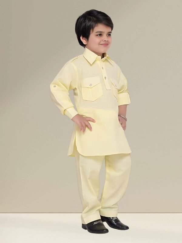 Boys' Classic Yellow Kurta Set – Traditional Ethnic Wear for Kids - Image 4