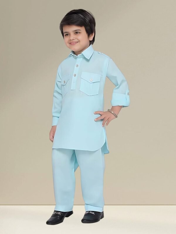 Boys’ Classic Navy Blue Kurta Pyjama Set – Traditional Indian Ethnic Wear for Kids - Image 3