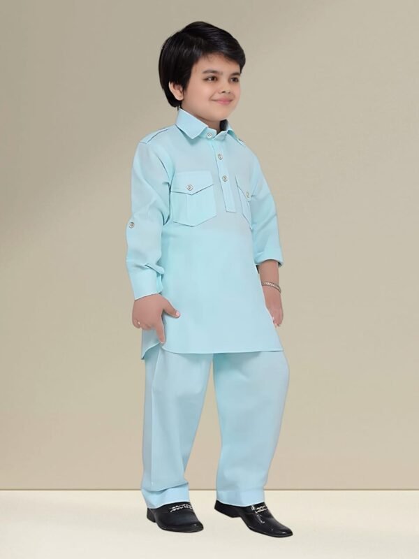 Boys’ Classic Navy Blue Kurta Pyjama Set – Traditional Indian Ethnic Wear for Kids - Image 2