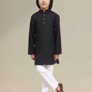 Black Kurta Pyjama Set with Straight Collar