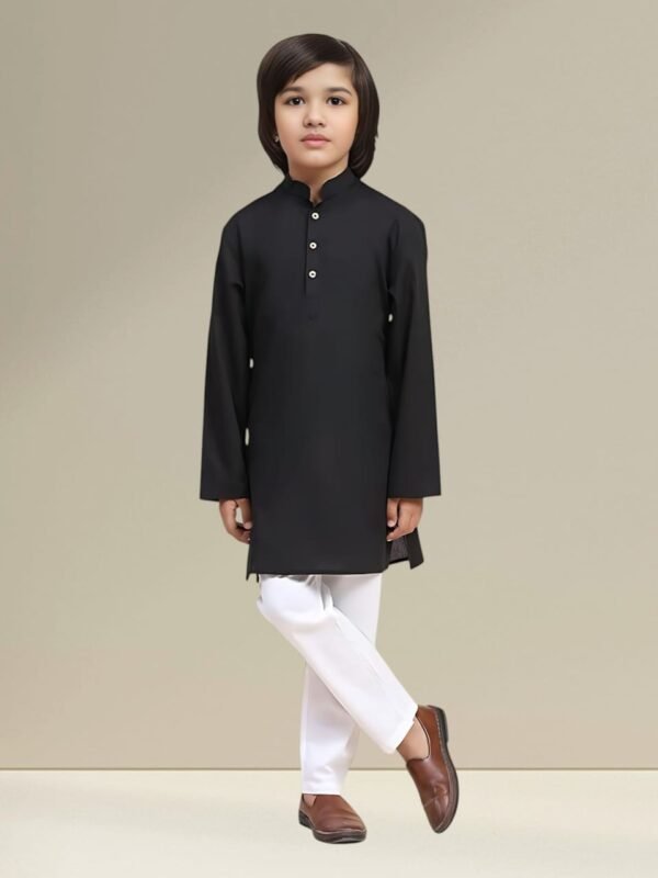 Black Kurta Pyjama Set with Straight Collar