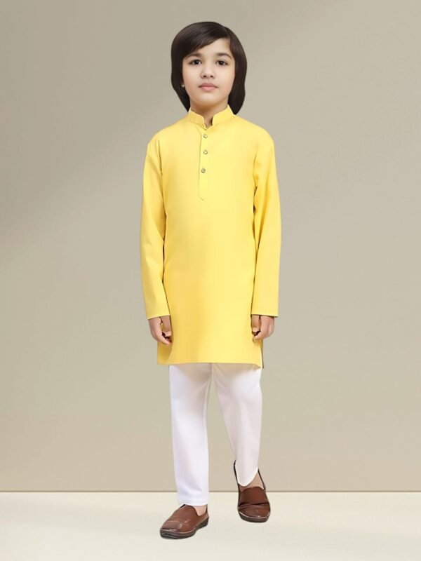 Boys’ Yellow Kurta Pyjama Set with Straight Collar