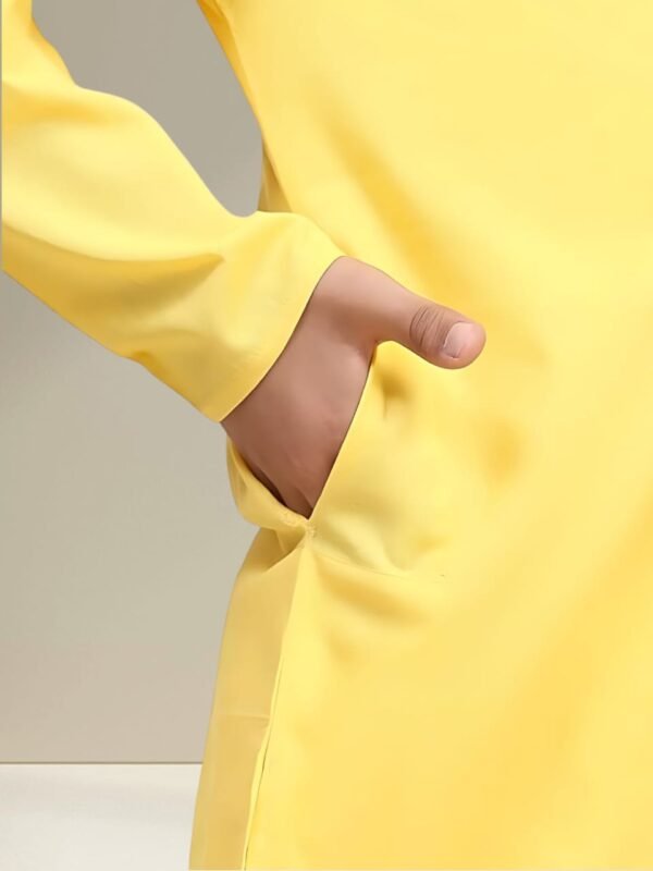 Boys’ Yellow Kurta Pyjama Set with Straight Collar - Image 4