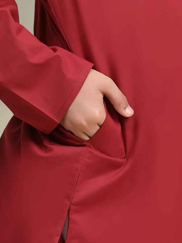Boys’ Maroon Kurta Pyjama Set with Straight Collar - Image 4