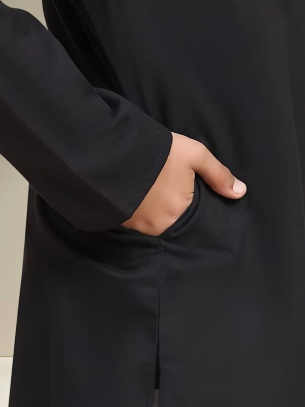 Boys’ Black Kurta Pyjama Set with Straight Collar - Image 3