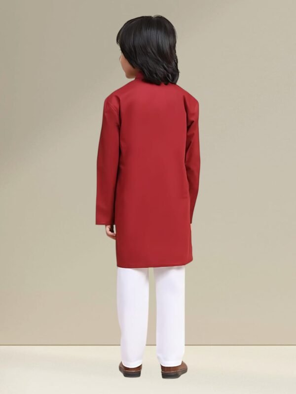 Boys’ Maroon Kurta Pyjama Set with Straight Collar - Image 3
