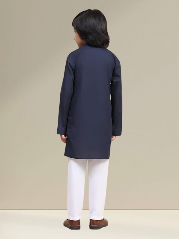 Boys’ Blue Kurta Pyjama Set with Straight Collar - Image 2