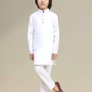 White Kurta Pyjama Set with straight Collar