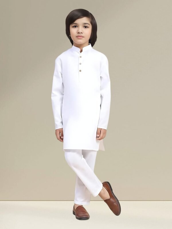 White Kurta Pyjama Set with straight Collar