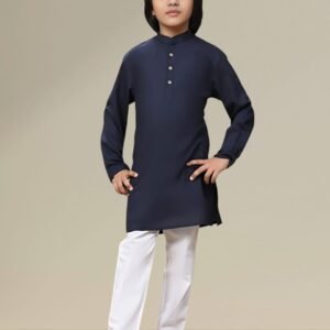 Boys’ Blue Kurta Pyjama Set with Straight Collar