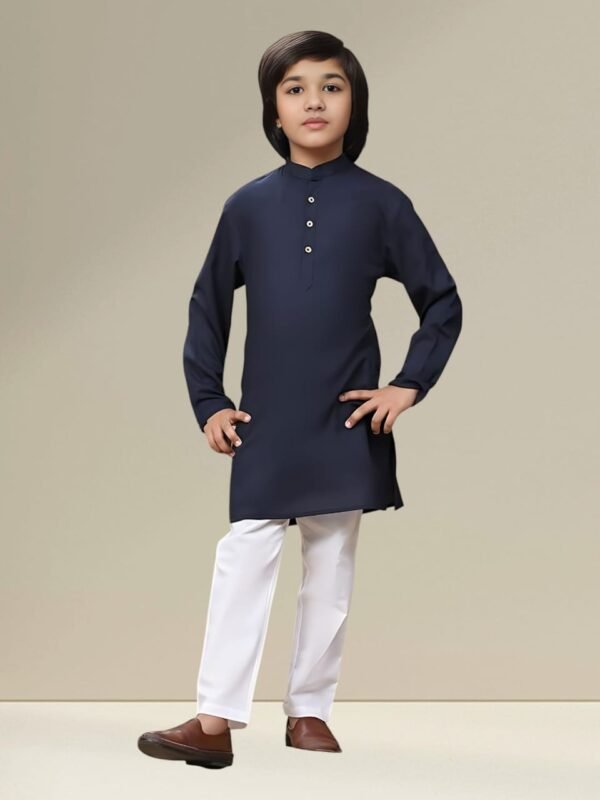 Boys’ Blue Kurta Pyjama Set with Straight Collar