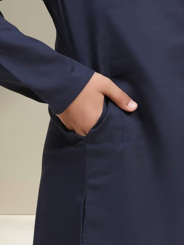 Boys’ Blue Kurta Pyjama Set with Straight Collar - Image 4