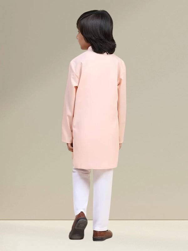 Boys’ Pink Kurta Pyjama Set with Straight Collar - Image 2