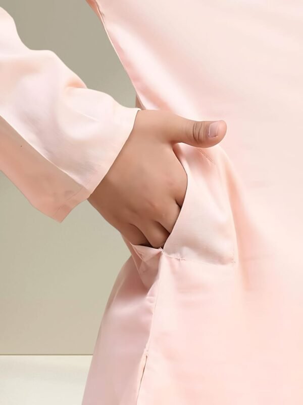 Boys’ Pink Kurta Pyjama Set with Straight Collar - Image 3