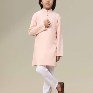 Boys’ Pink Kurta Pyjama Set with Straight Collar
