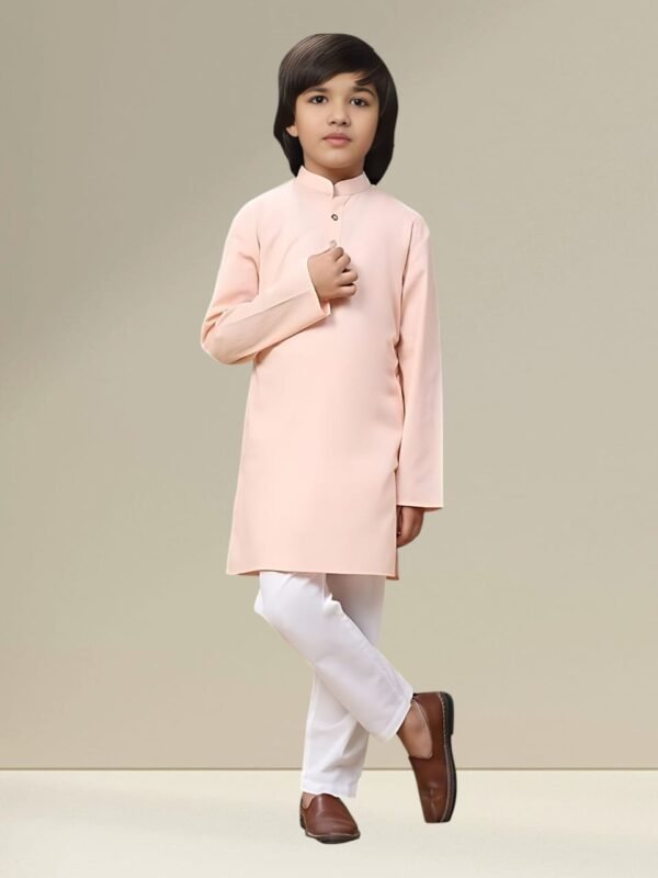 Boys’ Pink Kurta Pyjama Set with Straight Collar