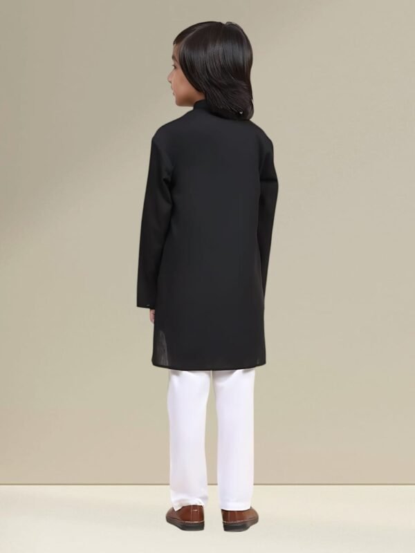 Boys’ Black Kurta Pyjama Set with Straight Collar - Image 4