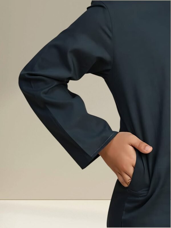 Boys’ Black Kurta Pyjama with Round Neck Collar - Image 2