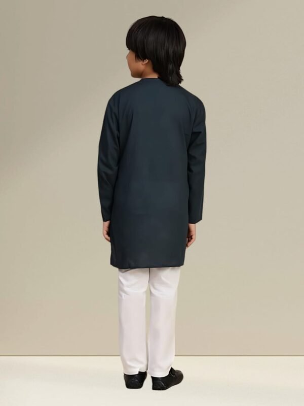 Boys’ Black Kurta Pyjama with Round Neck Collar - Image 3