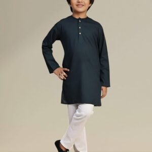 Boys’ Black Kurta Pyjama with Round Neck Collar