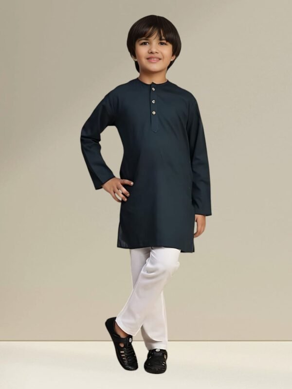 Boys’ Black Kurta Pyjama with Round Neck Collar