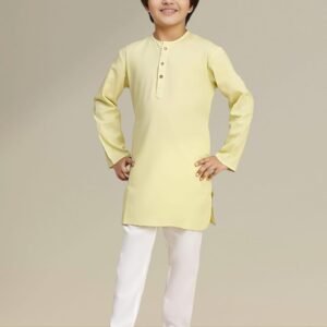 Yellow Kurta Pyjama with Round Neck Collar