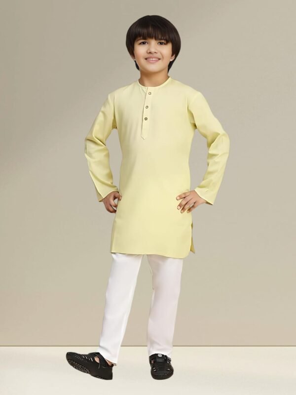 Yellow Kurta Pyjama with Round Neck Collar