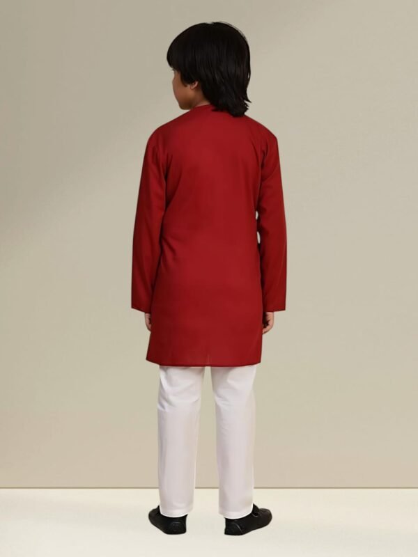 Boys’ Maroon Kurta Pyjama with Round Neck Collar - Image 2