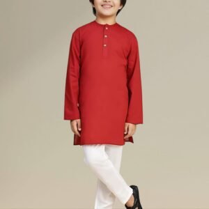 Boys’ Maroon Kurta Pyjama with Round Neck Collar