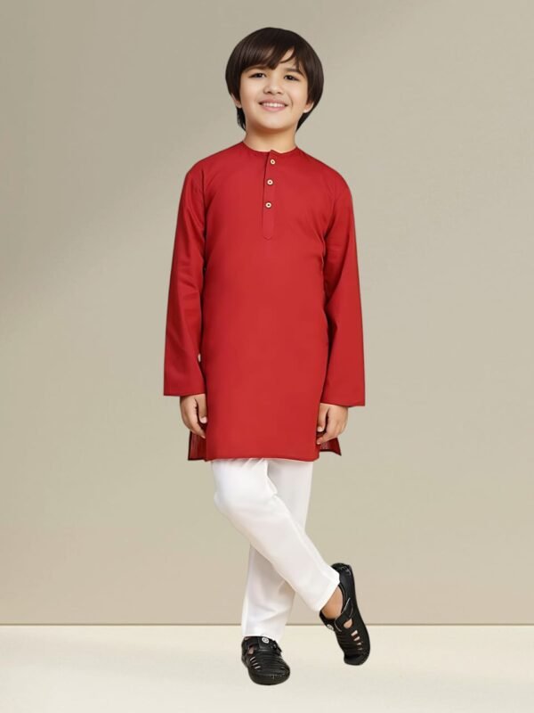 Boys’ Maroon Kurta Pyjama with Round Neck Collar