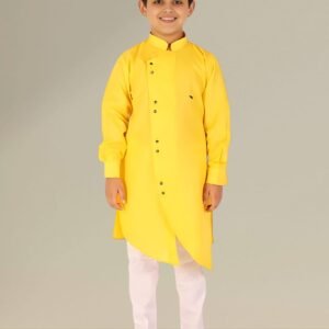 Boys’ Yellow Angrakha Kurta Pyjama