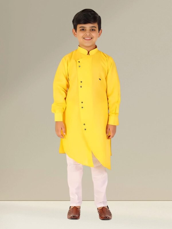 Boys’ Yellow Angrakha Kurta Pyjama