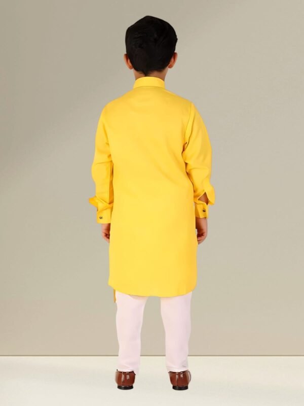 Boys’ Yellow Angrakha Kurta Pyjama - Image 2