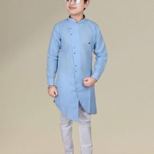 Sky Blue Angrakha Kurta Pyjama