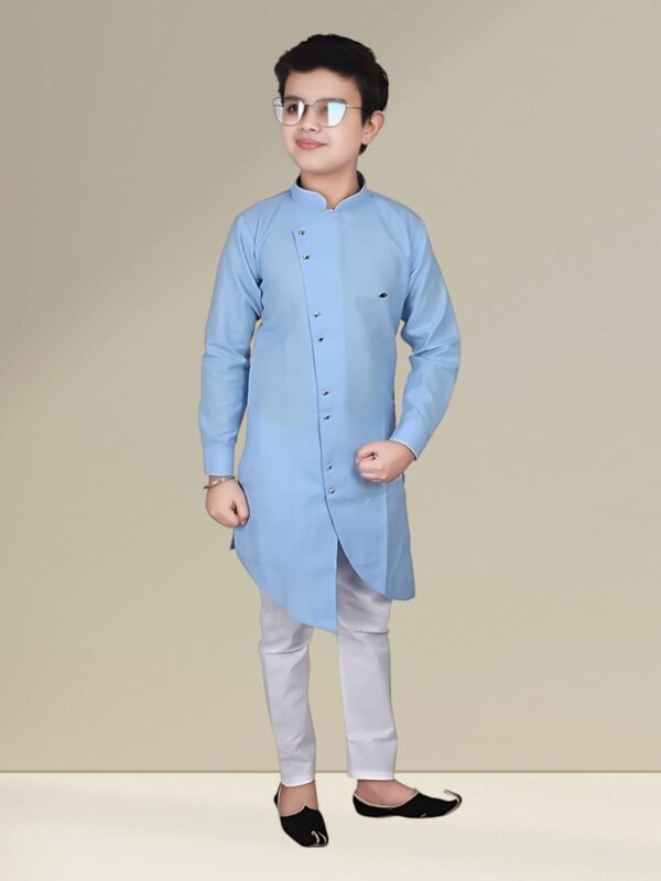 Sky Blue Angrakha Kurta Pyjama