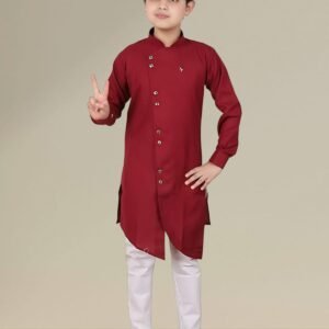 Maroon Angrakha Kurta Pyjama