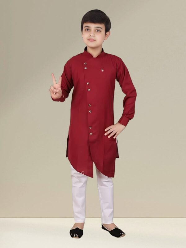 Maroon Angrakha Kurta Pyjama