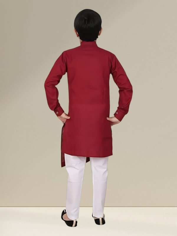 Boys’ Maroon Angrakha Kurta Pyjama - Image 2