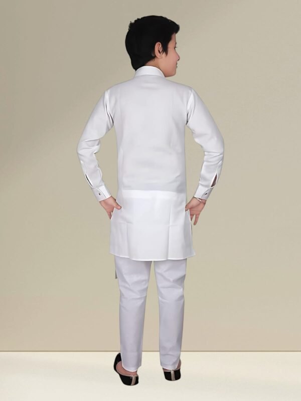 Boys’ White Angrakha Kurta Pyjama - Image 3