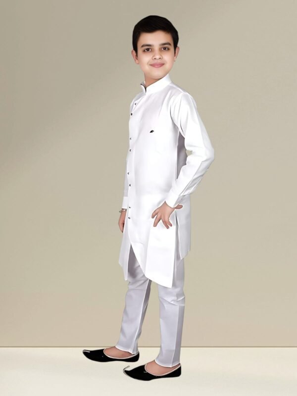 Boys’ White Angrakha Kurta Pyjama - Image 2
