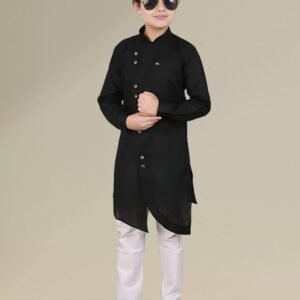 Boys’ Black Angrakha Kurta Pyjama