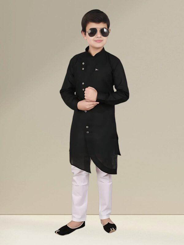 Boys’ Black Angrakha Kurta Pyjama