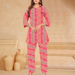 Women’s Cotton Canderi Ready-to-Wear Kurti & Pant Set,