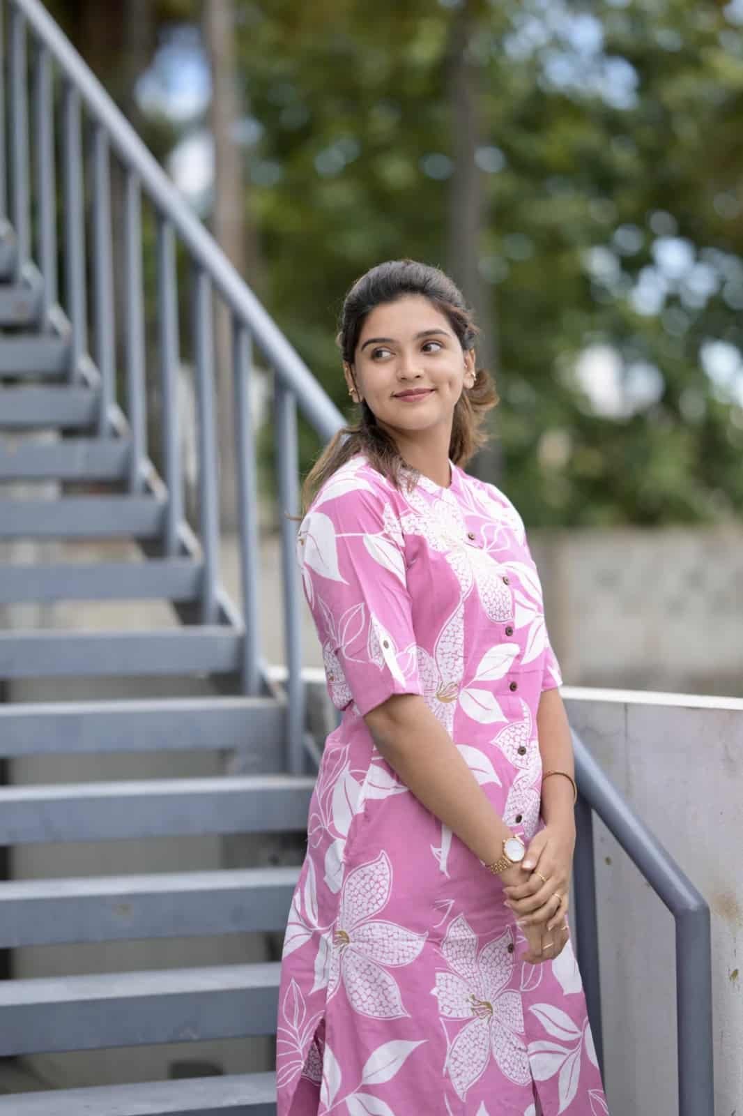 Women’s Pink Floral Cotton Kurti Set with Palazzo. - Image 5