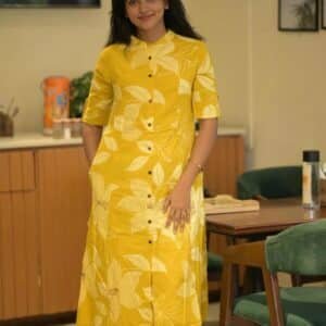 Yellow Floral Cotton Kurti Set